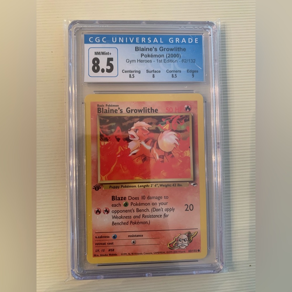 Blaine’s Growlithe 62/132 1st Edition Gym Heroes 2000 CGC 8.5